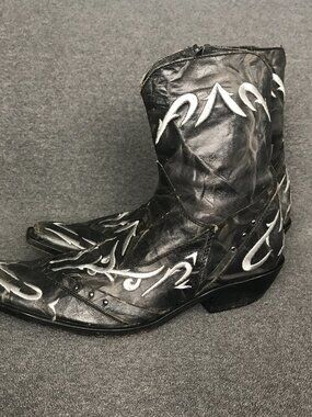 Bruno Bertini Men's Black Leather Side Zip Embroidered Cowboy Boots Sz 8.5 MX 26